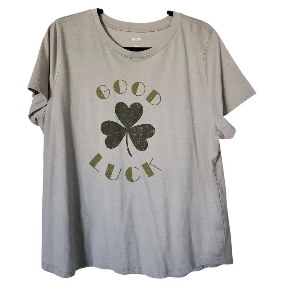 Sonoma Womens Gray 'Good Luck' T-Shirt Short Sleeve Size XXL